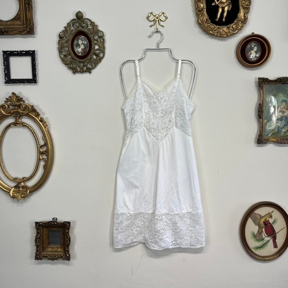 Vintage Vanity Fair White Lace Slip Dress – Sheer Nylon Lingerie Nightgown